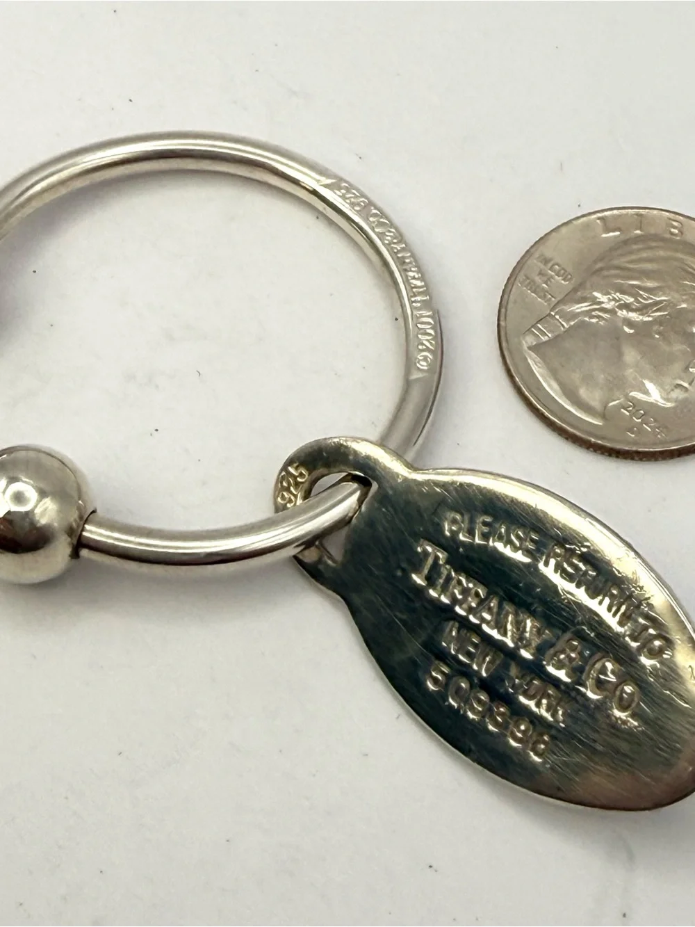 Tiffany & Co. Sterling Silver 'Please Return' Oval Tag Key Ring - Silver Large